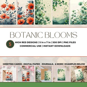 5 designs numériques Hi-Res Botanic Blooms (fr) | Cartes de voeux | faire-part | Cartes postales | Papier numérique | Téléchargement instantané | Utilisation commerciale