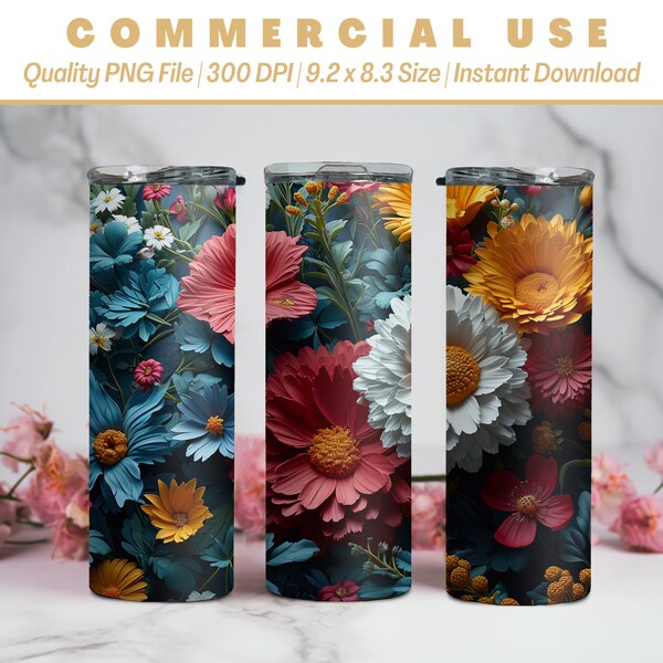 20oz Animated 3D Floral Tumbler Design | Beautiful Flower Wrap | Sublimation Wrap | AI Advance Design | Commercial Use | Instant Download