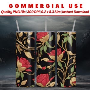 Emballage pour gobelet PRETTY FLORAL, 20 oz | Élégant | Rouge, or et noir | Album | Carnet de notes | Contexte | Utilisation commerciale | Téléchargement instantané