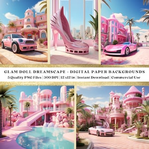 5 Glam Doll Dreamscape Digital Paper Themes - Beautiful Background Paper, Digital Wallpaper, Scrapbook Paper, AI Advance Art, Commercial Use