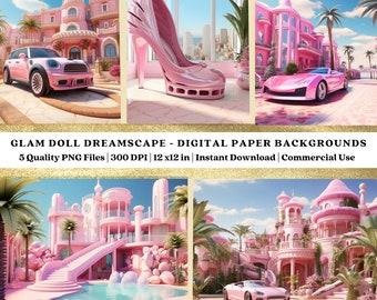 5 Glam Doll Dreamscape Digital Paper Themes - Beautiful Background Paper, Digital Wallpaper, Scrapbook Paper, AI Advance Art, Commercial Use