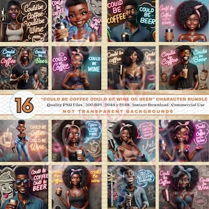 16 Preto Animado *RANDOM BUNDLE* FUN 3D Clipart | Arte de Café | Arte de Vinho/Cerveja | Personagens Negros Diversos | Download Instantâneo | Uso Comercial