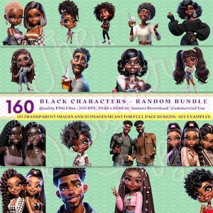 160 Black Animated *RANDOM BUNDLE*: FUN 3D Clipart | Playful Character Designs | Diverse Black Characters | Instant Download/Commercial Use