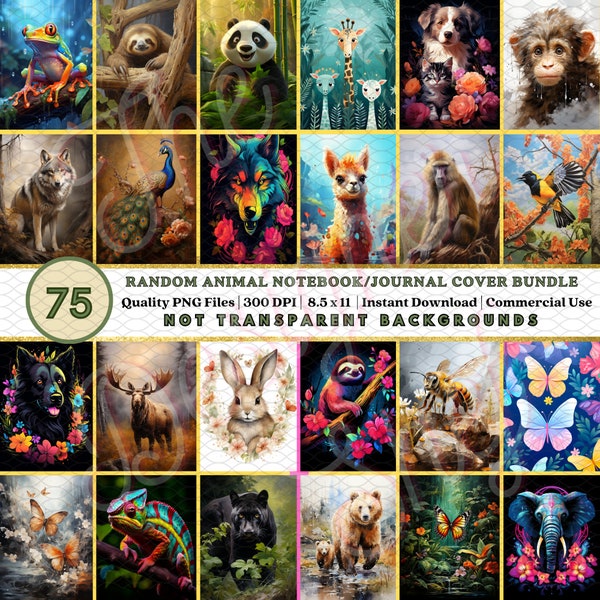 75 RANDOM Animal Character Bundle | Notebook Cover Themes | Nature-Inspired Illustrations | Journals | Inserts & Refills | Commercial Use