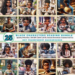 25 Schwarze Animierte Charaktere Lesen | *ZUFALLS PAKET* | SPASS 3D Clipart | Jungen- und Mädchencharaktere | Sofortdownload | Kommerzielle Nutzung