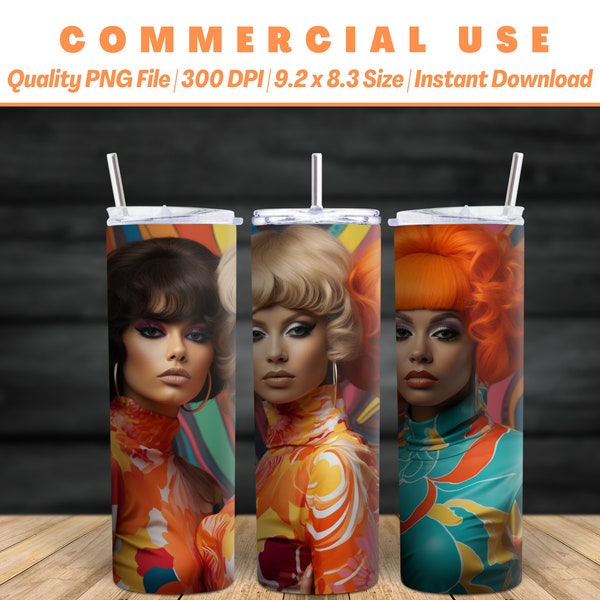 20oz Three Cute Retro Girls Tumbler Wrap Design | Abstract Artwork | Hip and Cool | AI Advance Design | Commercial Use | Instant Download