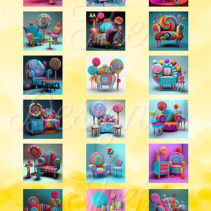 147 Bundle of fun LOLLIPOP & GUMDROPS Cartoon Designs | Cartoon House | Cartoon Furniture clipart | Cartoon Furniture | Whimsical | Candy