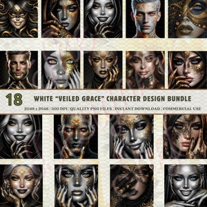 18 Premium White Character Art ”RANDOM” Bundle | T-Shirt & Notebook Cover | Versatile Digital Art | Instant Access | Commercial Use License