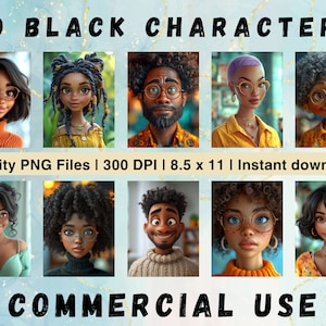60 Black Animated *RANDOM BUNDLE*: FUN 3D Clipart | Playful Character Designs | Diverse Black Characters | Instant Download/Commercial Use