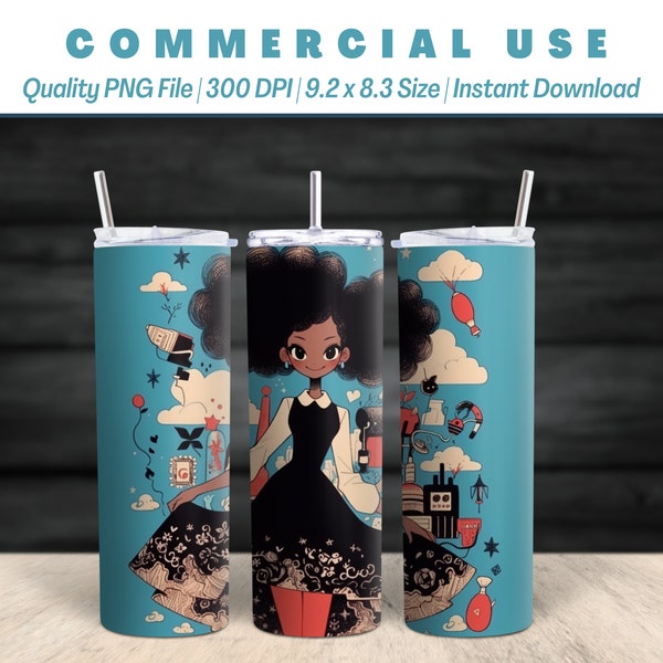 20oz Black Comic Girl Design | Tumbler Wrap | Fun and Cool Tumbler Wrap | Comic Wrap | AI Advance Design | Commercial Use | Instant Download