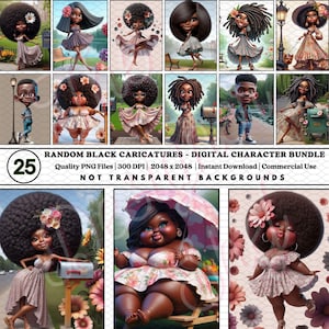 25 Black CARICATURE *RANDOM BUNDLE*: Fun 3D Clipart | Whimsical and Playful | Notebook | Scrapbook | Instant Download | Commercial Use
