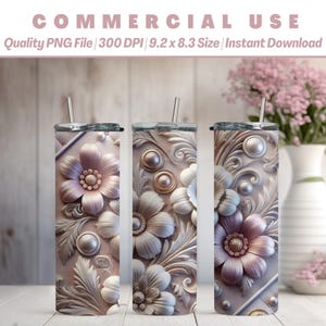 Joli gobelet floral 3D, 20 oz | Carnet de notes | Contexte | Album | Papier peint | Conception avancée par IA | Utilisation commerciale | Téléchargement instantané