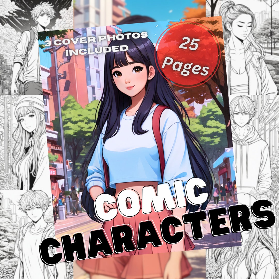 25 Random Comic Character Coloring Book | Therapeutic | Reflective ...