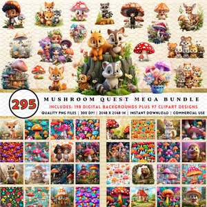 295 Cartoon Mushroom Quest *MEGA BUNDLE* | 3D Clipart Designs | Charming Anime Designs | Digital Crafts | Fun, Expressive & Vibrant Designs