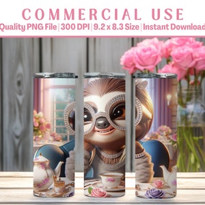 20oz PRETTY SLOTH Tumbler Wrap | Animated | Scrapbooking | Background | Diverse | AI Advanced Design | Commercial Use | Instant Download