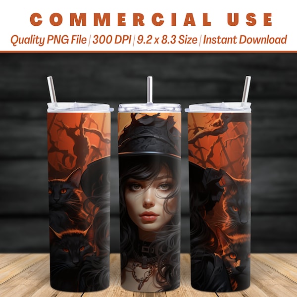 20oz Witch Tumbler Wrap Design | Halloween Art | Dark & Eerie | Witch Artwork PNG | AI Advance Design | Commercial Use | Instant Download
