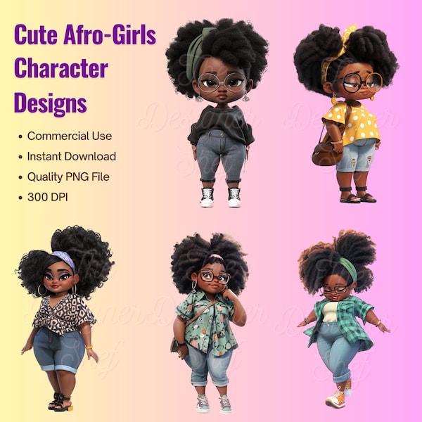 Cute Chubby Black Girl Character, Black Girl PNG, Cute Girls png, Melanated Girls, Afro Girls Clipart, Black Girl Magic, Advance AI Designs