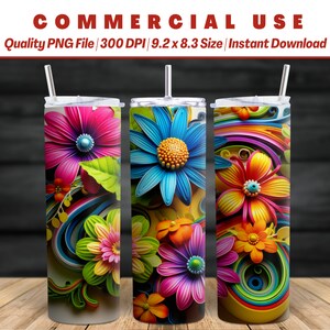 Envoltório floral 3D colorido incrível de 20 onças | Único | Envoltório diverso PNG | Design avançado de IA | Uso Comercial | Download instantâneo