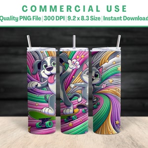 20oz DOG & CAT Tumbler Wrap | Animated | Scrapbooking | Background | Diverse | AI Advanced Design | Commercial Use | Instant Download