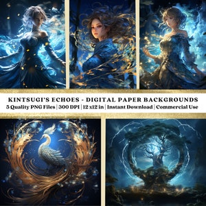 5 Kintsugi’s Echoes Theme - Lindo fundo de papel japonês, papel de parede digital, papel de scrapbook png, AI Advance Art, uso comercial