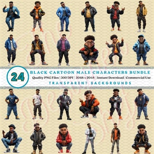 24 zufällige Black Guy Cartoon Charaktere * RANDOM BUNDLE * | Afro Clipart Designs | Karten | Notebook-Cover | Kunsthandwerk | Kommerzielle Nutzung
