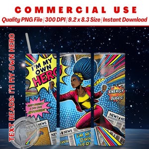 20oz I'm My Own HERO Comic Wrap | Plano de fundo | Caderno | Álbum de recortes | Papel de parede | Desenho animado | Artes e ofícios | Download instantâneo | Uso comercial