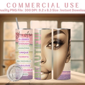 20 onças VOCÊ é uma menina negra BONITA Envoltório Tumbler | Bonito e natural | Diversos png | Design avançado de IA | Uso Comercial | Download instantâneo