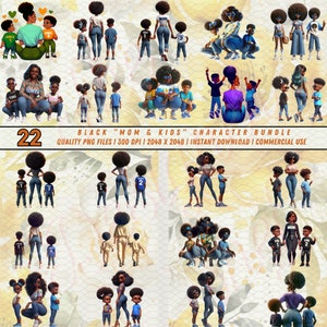 22 Black Mom & Kid Character Bundle | Charming and Playful | Animation | Arts N Craft | Trendy | Instant Download | Commercial Use