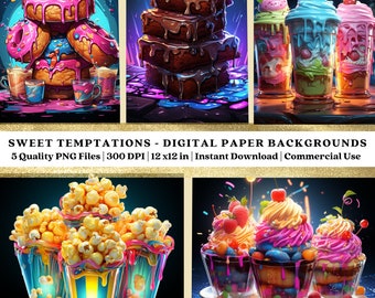 5 Sweet Temptation Digital Paper - Delicious Looking Dessert Backgrounds, Digital Wallpaper, Scrapbook Paper, AI Advance Art, Commercial Use
