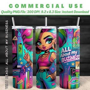 20oz “All About My Business” Tumbler | White Character | Colorful Wrap| Diverse | AI Advanced Design | Commercial Use | Instant Download