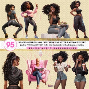 95 personajes de chicas negras atrevidas de primera calidad *PAQUETE ALEATORIO* / Diseños de imágenes prediseñadas afro divertidas / Cubiertas de cuadernos / Manualidades / Uso comercial