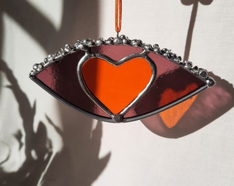 A look of love, glass heart eye, sun catcher, interior decoration window suspension, hanging mobile, stained glass art, stained glass