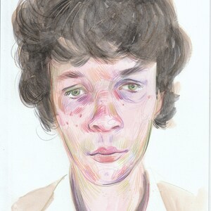 Jamie original portrait in watercolour and colour pencil A4 21 x 29.7cm 8.3 x 11.7 inches