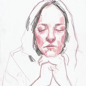 Poppy original portrait drawing in pencil A4 21 x 29.7cm 8.3 x 11.7 inches