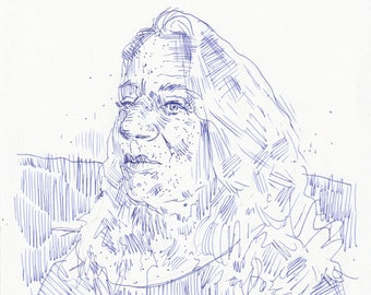 Caroline original portrait drawing in fountain pen A4 210mm x 297mm