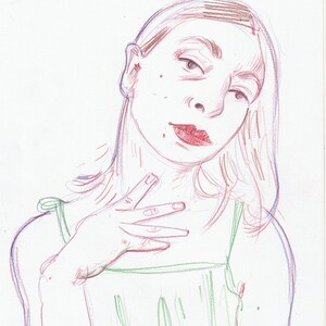 Nasim minimalistische Original Portrait Zeichnung in Buntstift A4 21 x 29,7cm 8,3 x 11,7 zoll