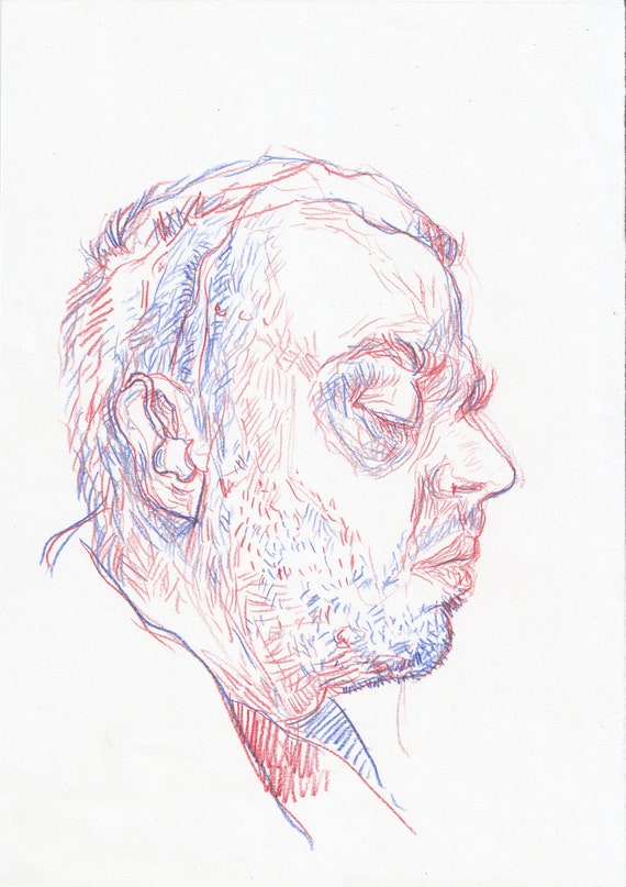 Daryl Original Drawing Red and Blue Pencil A4 21 - Etsy