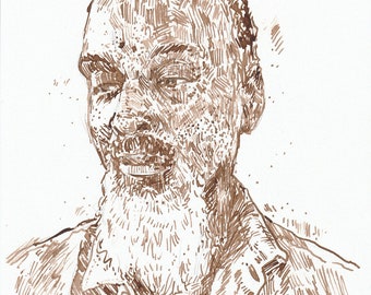 Antony original portrait drawing in walnut ink A4 21 x 29.7cm 8.3 x 11.7 inches