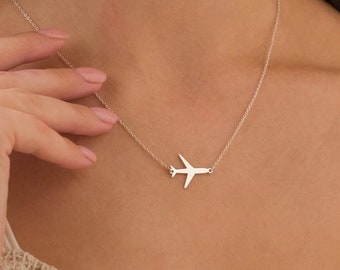925k Sterling Silver Airplane Necklace, Flight Attendant Gift, Dainty Plane Necklace,  Travel Gift, Jet Set Aviation Travel Inspired Jewelry