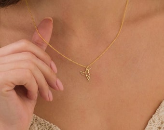 14k Gold Tiny Hummingbird Necklace, Dainty Hummingbird Pendant, Hummingbird Charm Necklace, Bird Lover Gifts for Her, Simple Gold Necklace