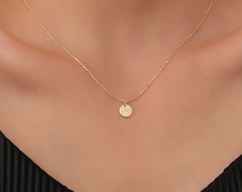 14K Gold Personalized Disc Necklace, Gold Disc Necklace, Custom Date Necklace, Engraved Disc Pendant, Christmas Gift for Her, Gift for Wife