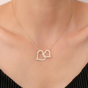 Custom Interlocking Hearts Necklace for Women, Personalized Double Heart Pendant, Custom Couple Name Necklace, Gift for Wife or Girlfriend