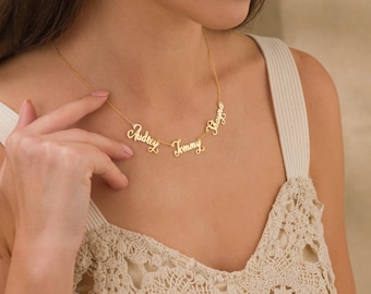 Personalized Multi Name Necklace, Custom Family Necklace, Custom Children Name Jewelry, Multiple Nameplate Pendant, Jewelry Gift For Her