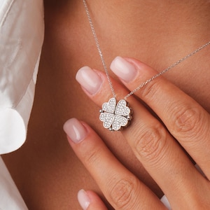 Magnetic 4 Heart Clover Necklace, Four Heart Clover Pendant for Women, Dainty Zircon Love Jewelry, Girlfriend Gift, Lucky Gift for Her