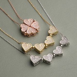 Magnetic 4 Heart Clover Necklace, Four Heart Clover Pendant for Women, Dainty Zircon Love Jewelry, Girlfriend Gift, Lucky Gift for Her