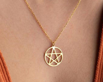 Gold Wiccan Pentagram Necklace, Pagan Jewelry for Women, Pentacle Pendant, Witchy Necklace, Pagan Jewelry for Mom