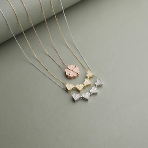 Magnetic 4 Heart Clover Necklace, Four Heart Clover Pendant for Women, Dainty Zircon Love Jewelry, Girlfriend Gift, Lucky Gift for Her
