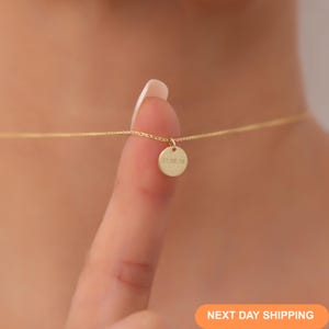 14K Solid Gold Custom Disc Necklace, Circle Pendant for Women, Personalized Disc Jewelry, Custom Date Necklace, Christmas Gift For Her
