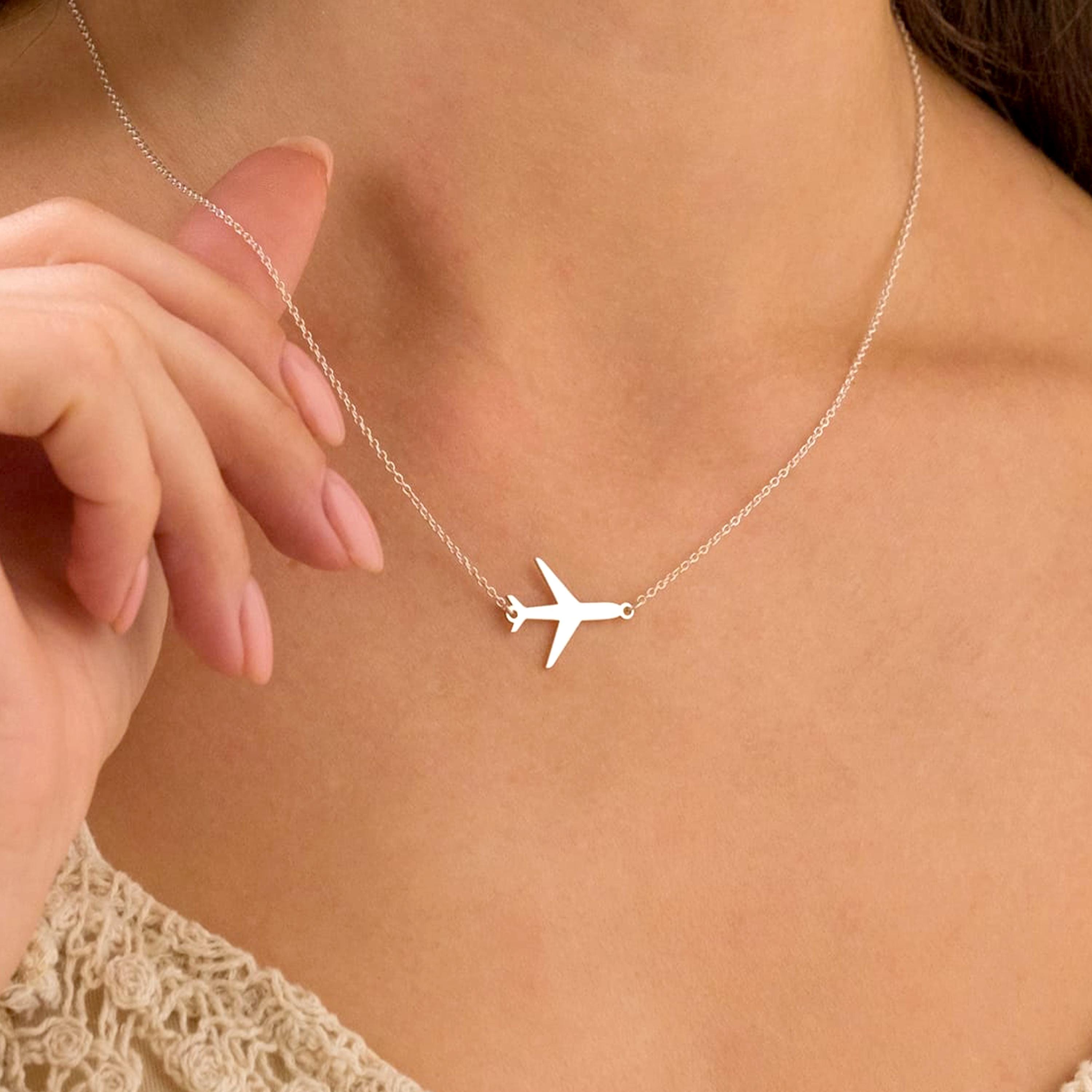 Gold Plane Necklace, Long Distance Gift, Dainty Airplane Pendant, Plane Pendant, Airplane Charm, Travel Lover Gift