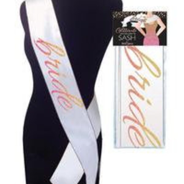 Glitterati Bride Sash - White/Rose Gold